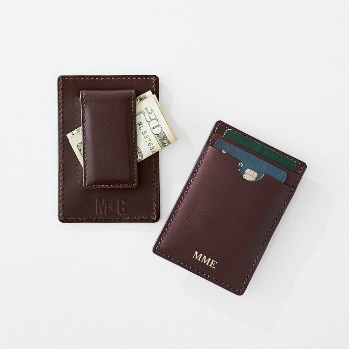 Monogrammed Leather Money Clip Wallet | Mark and Graham