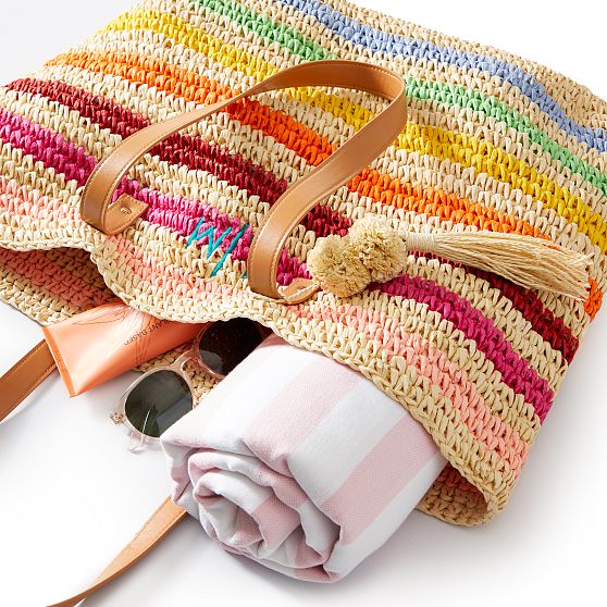 Colorful Stripe Straw Tote