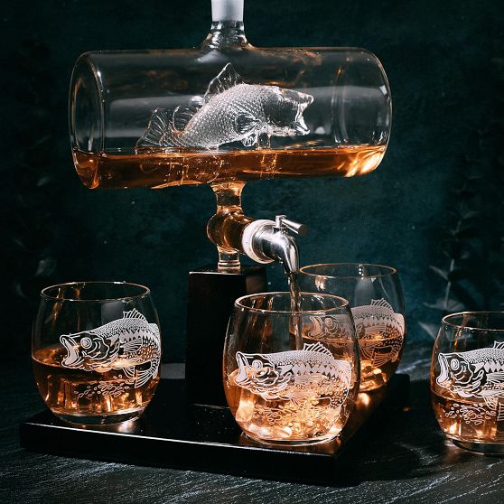 Bass Fish Decanter and Glasses Gift Set