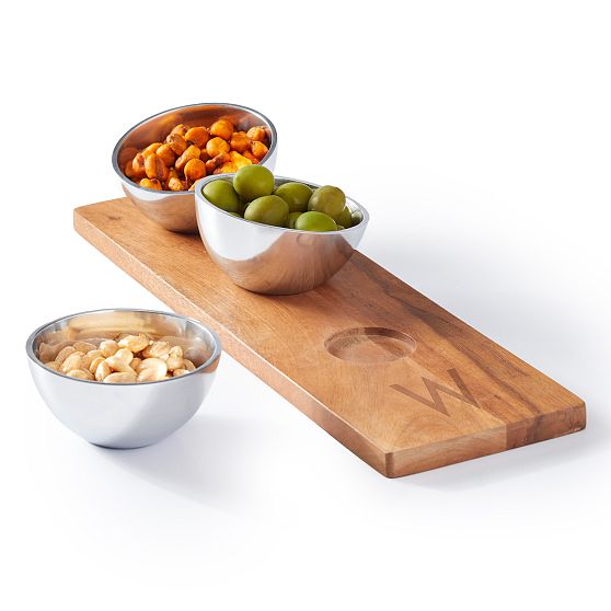 Wood and Silver Serving Bowls