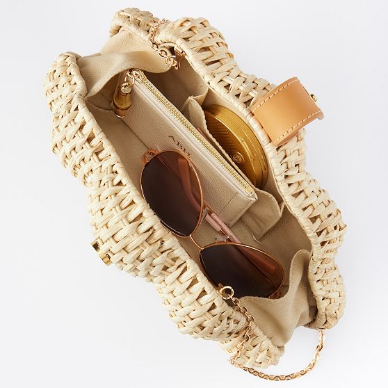 Wicker and Leather Shell Clutch