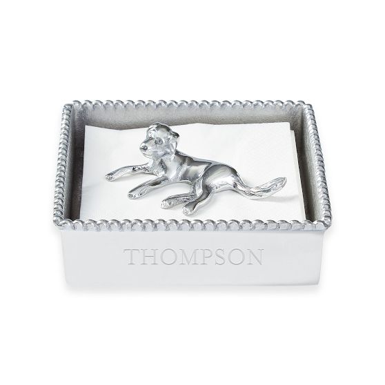Beaded Silver Cocktail Napkin Box