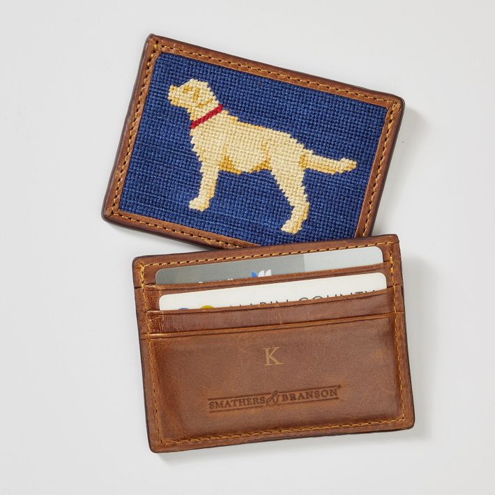 Porte-Cartes De Score Golf Smathers & Branson - Bleu - Cuir Et Broderie Aiguille - Neuf