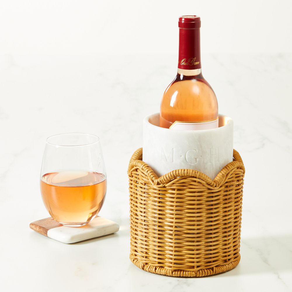 Scalloped Wicker and Marble Wine Chiller