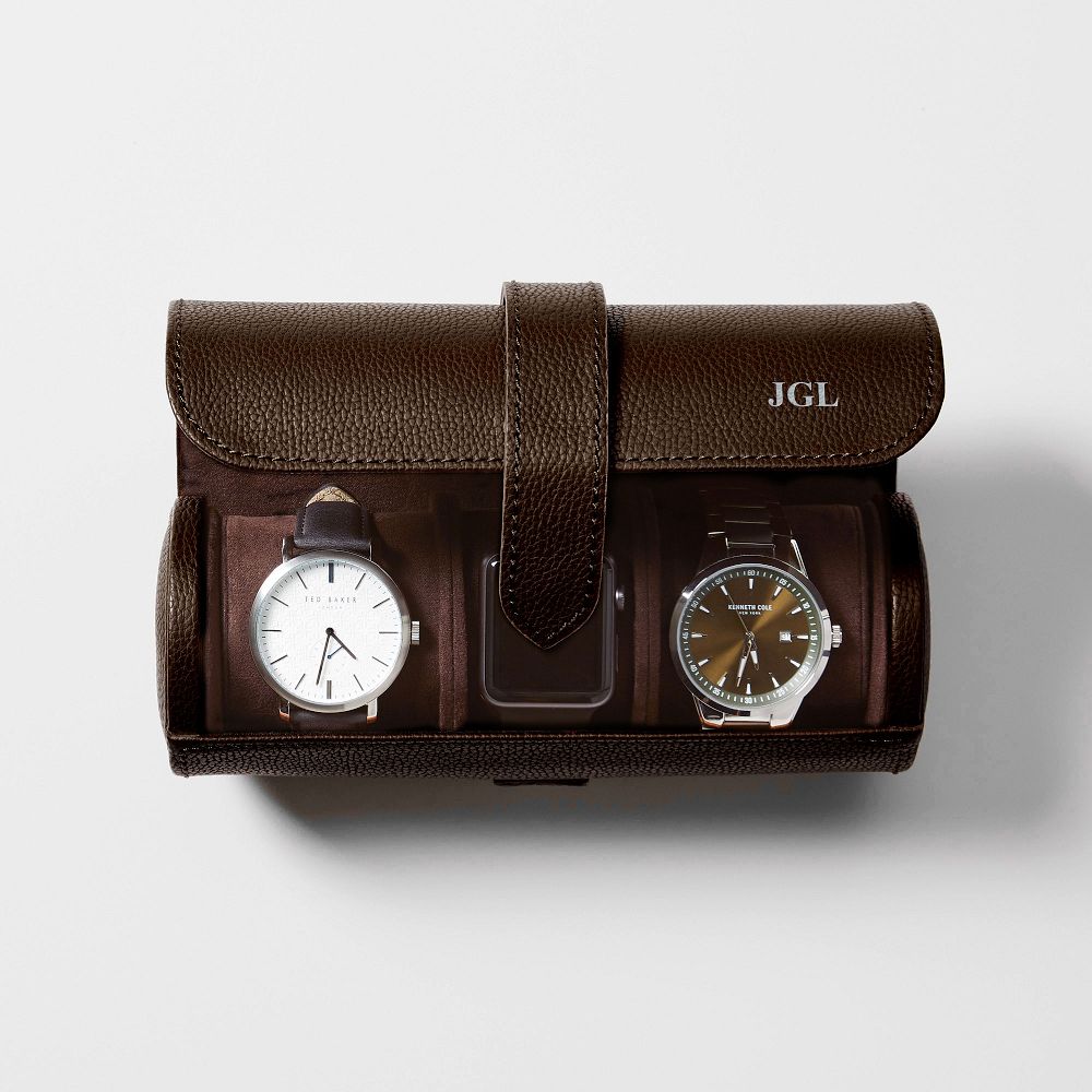 Travel Watch Roll - Chocolate with Personalization "ATP"