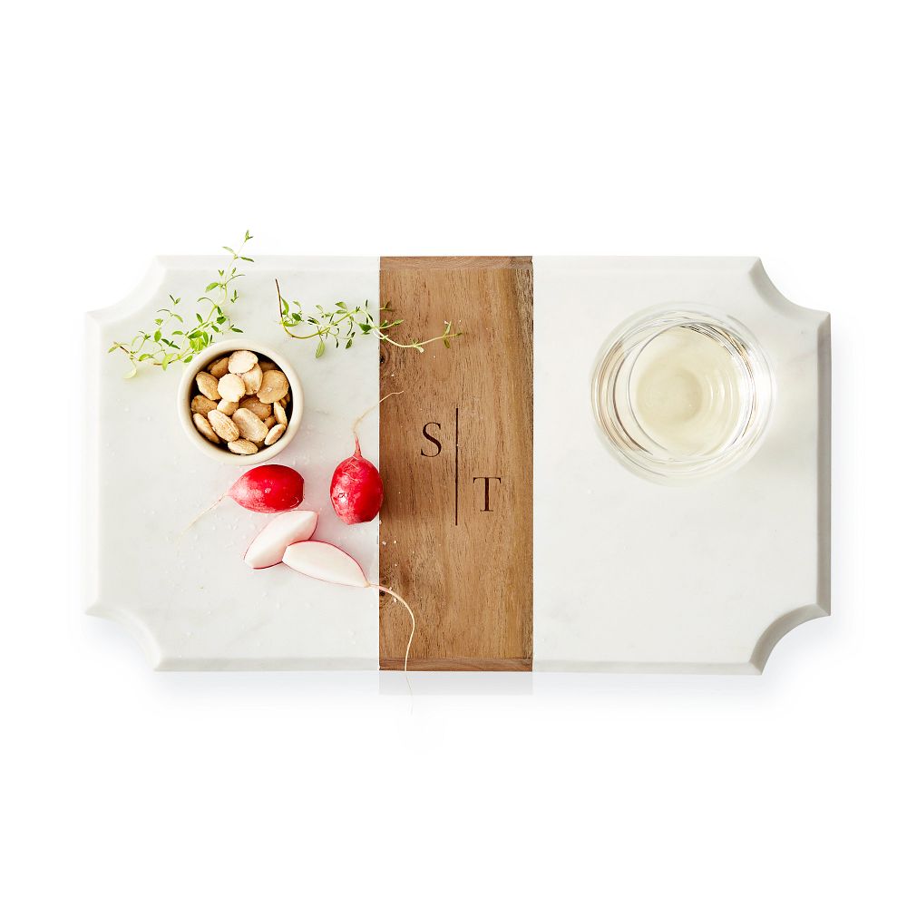 Wood and Marble Beveled Cheese Board Large "F"