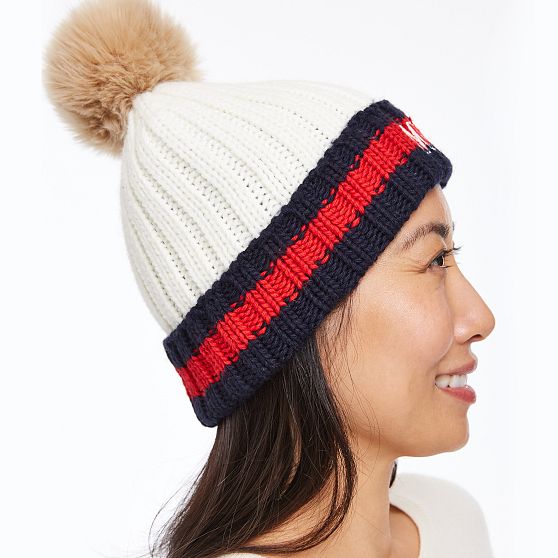 Striped Cuff Pom Pom Hat