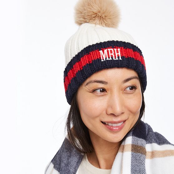 Striped Cuff Pom Pom Hat