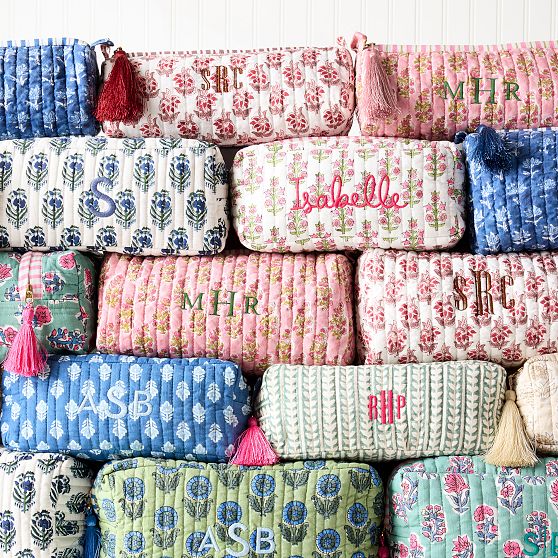 Block Print Quilted Cosmetic Pouch