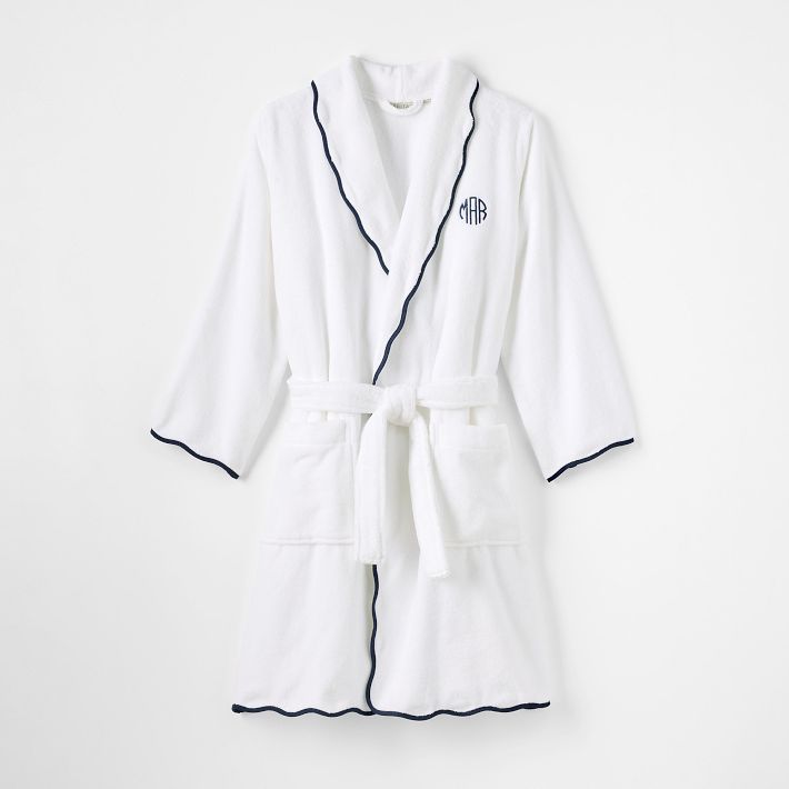 Hydrocotton Scalloped Bath Robe, X-Small-Small, White-Pink | Grad Gifts