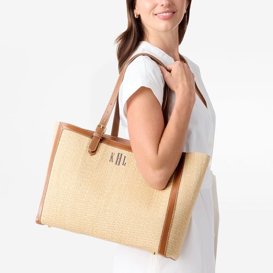 Raffia and Leather Tote