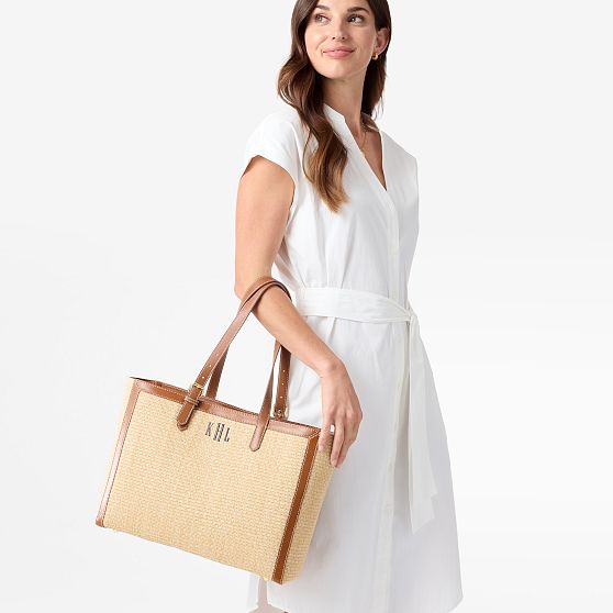 Raffia and Leather Tote