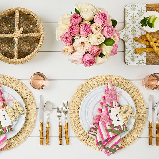 Block Print Striped Dinner Napkins, Set of 4