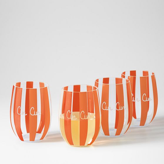 Striped Acrylic Stemless Wine Glasses