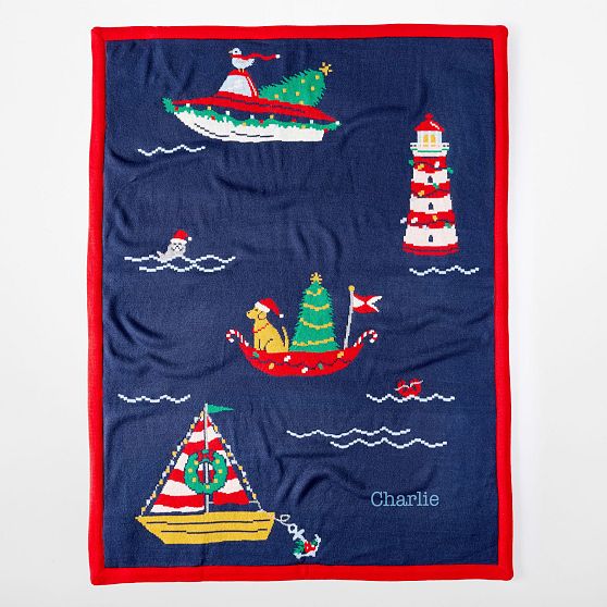 Boat Parade Knit Sherpa Blanket