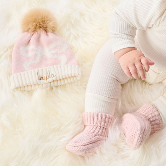 Cotton Cashmere Pom Pom Hat &amp; Bootie Set