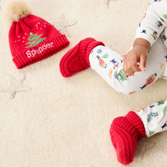 Cotton Cashmere Pom Pom Hat &amp; Bootie Set