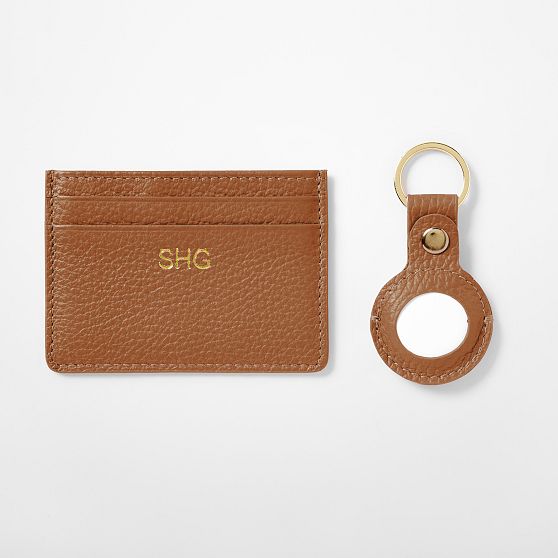 Leather Card Case and Keychain for AirTag Set