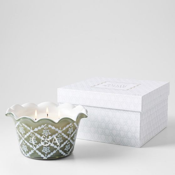 Hand Painted Block Print Candle, 3 Wick