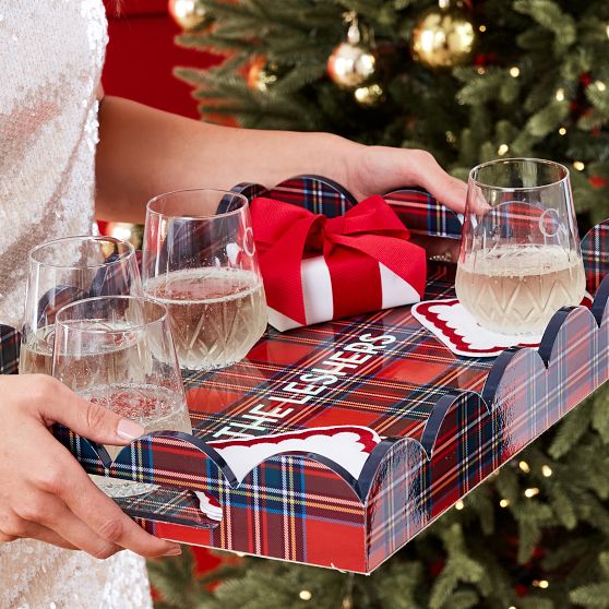 Plaid Scalloped Lacquer Tray