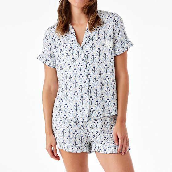 Ruffle Sateen Short Pajamas