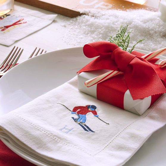 Ski Embroidered Dinner Napkins, Set of 4