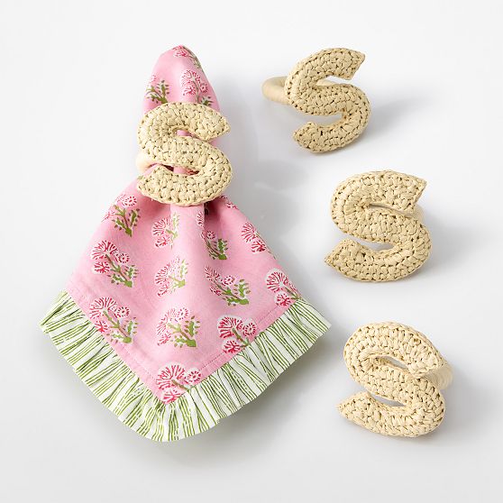 Initial Raffia Napkin Rings, Set of 4