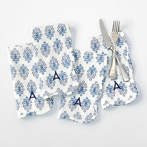 Scalloped Block Print Napkins, Set of 4