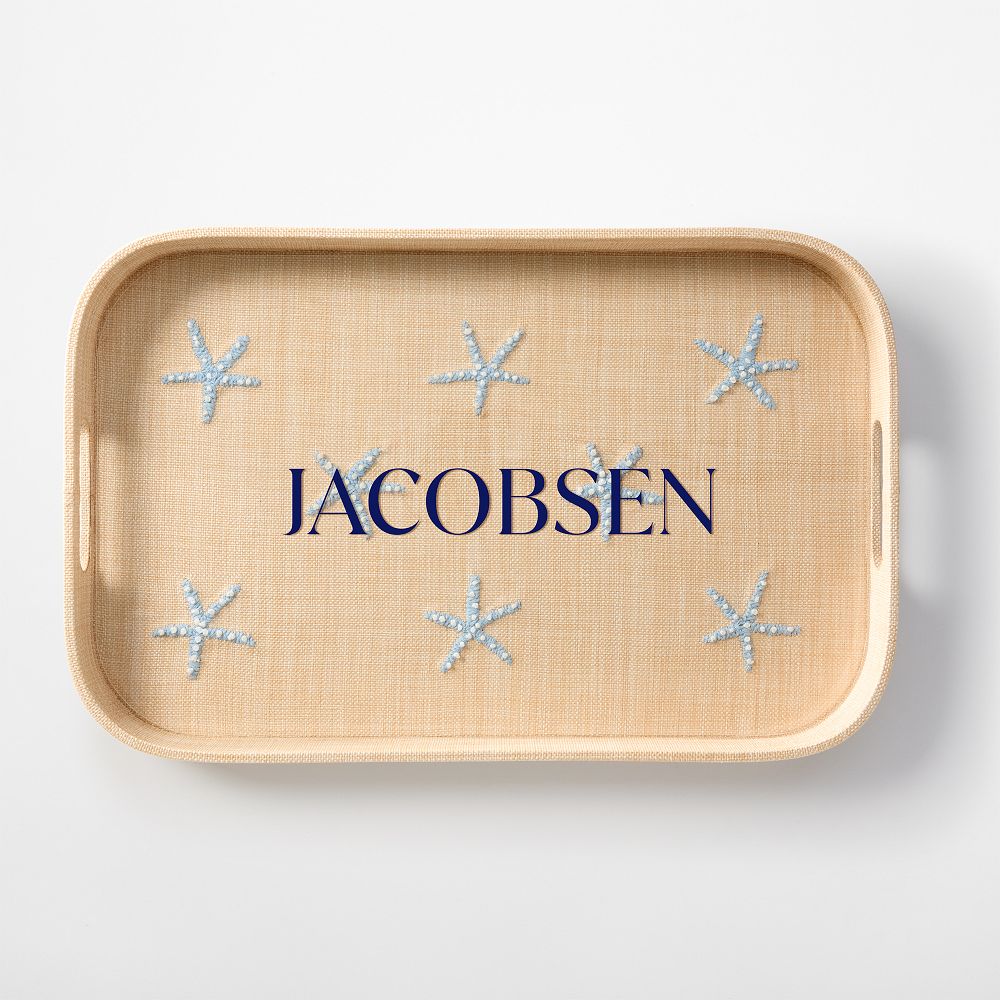 Embroidered Starfish Raffia Tray by Mark & Graham