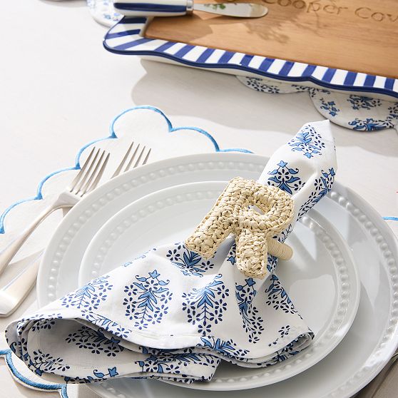 Scalloped Block Print Napkins, Set of 4