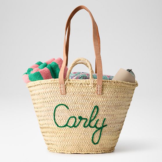 Hand Embroidered Raffia Tote