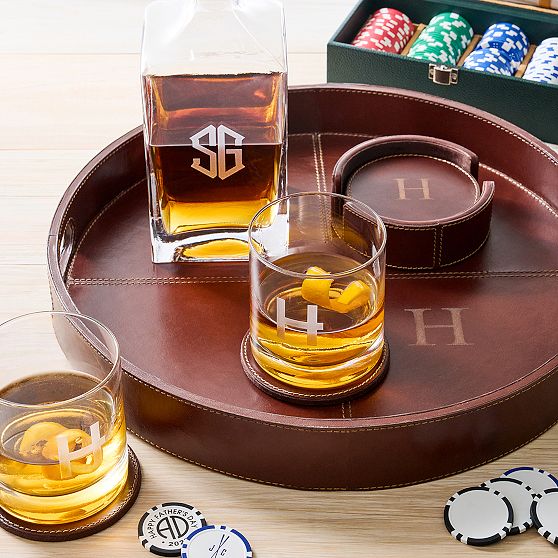 Manhattan Leather Round Serving Tray