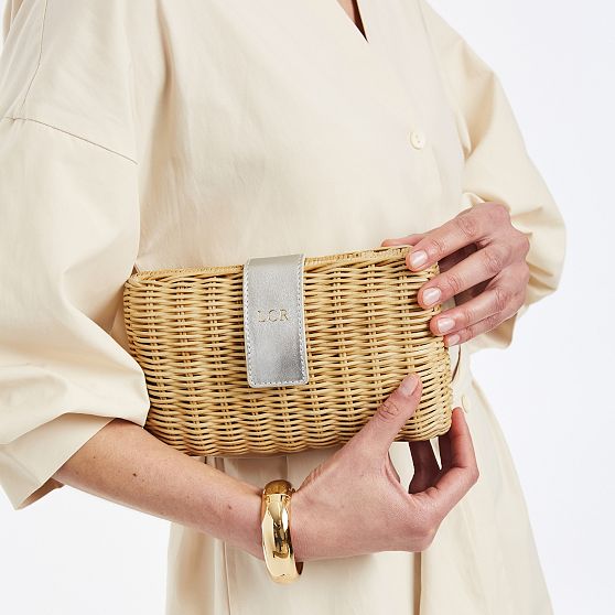 Wicker and Leather Clutch