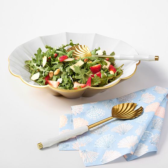 Scalloped Enamel Serving Bowl with Servers