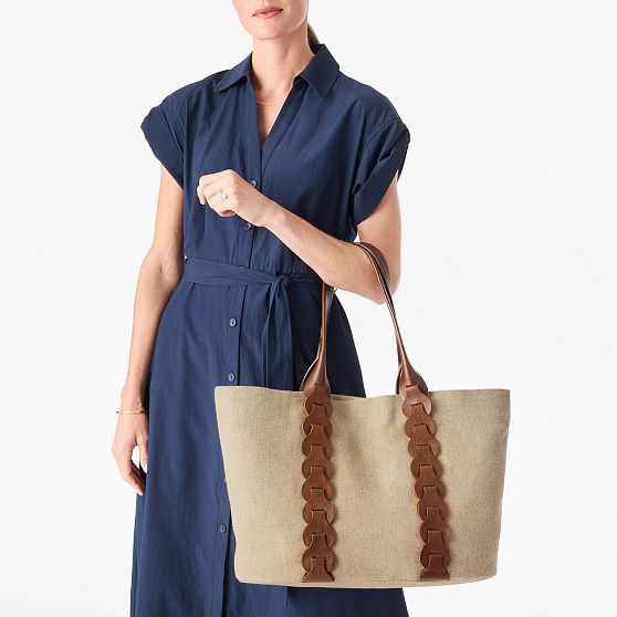 Camden Linen and Braided Leather Tote