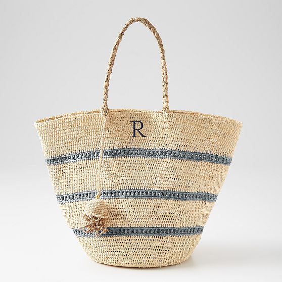 Coronado Handwoven Raffia Stripe Tote