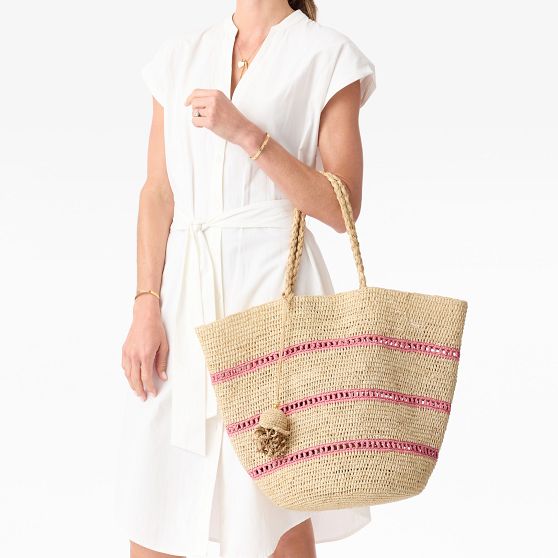 Coronado Handwoven Raffia Stripe Tote