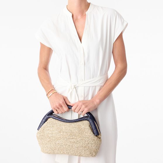 Handwoven Raffia Top-Handle Clutch