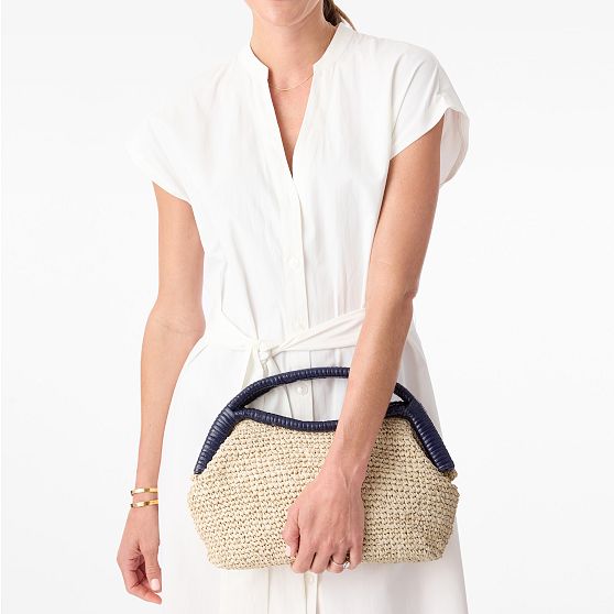 Handwoven Raffia Top-Handle Clutch
