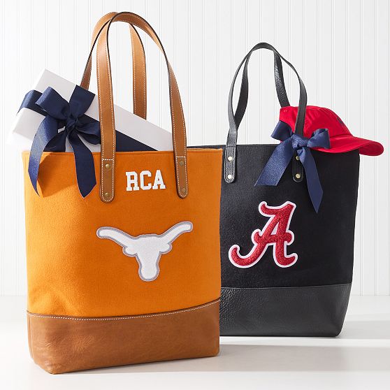 Leather and Wool Collegiate Tote