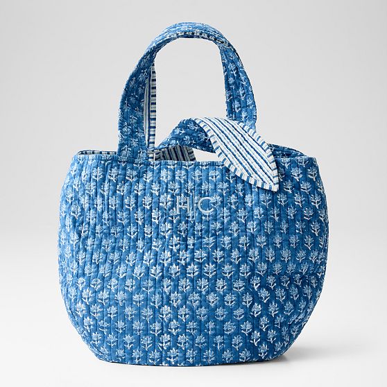 Block Print Quilted Tie Tote