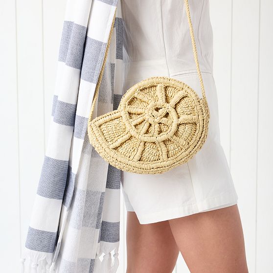 Handwoven Raffia Nautilus Crossbody