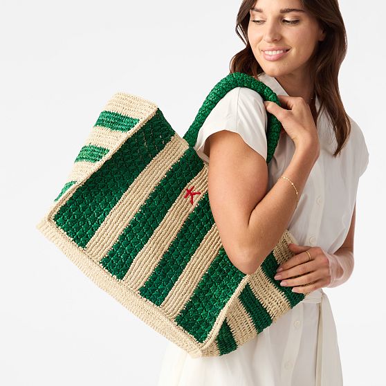 Harbour Island Striped Raffia Tote