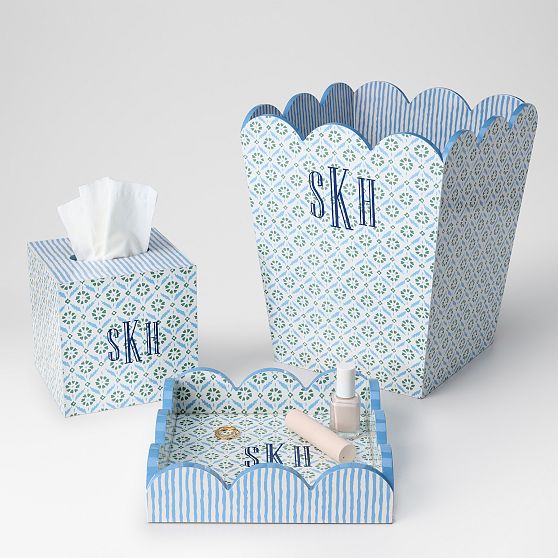Block Print Scalloped Waste Bin