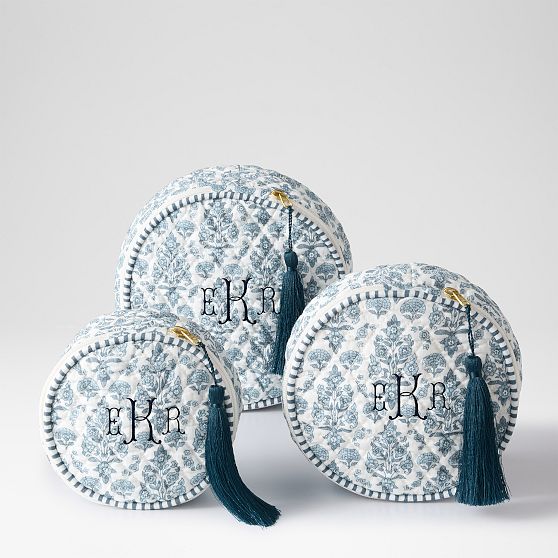 Block Print Quilted Nested Pouches, Set of 3