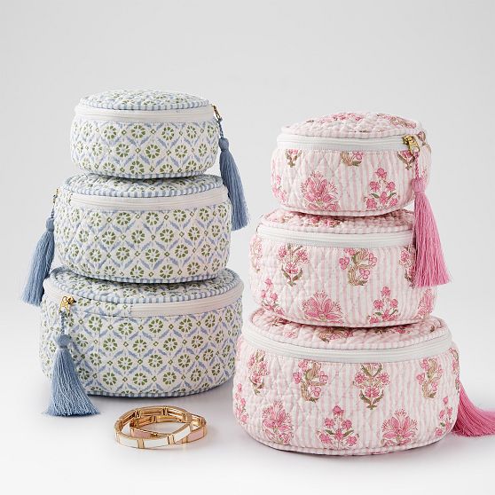 Block Print Quilted Nested Pouches, Set of 3