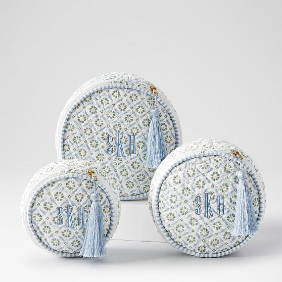 Block Print Quilted Nested Pouches, Set of 3