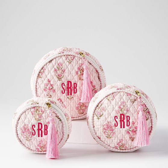 Block Print Quilted Nested Pouches, Set of 3
