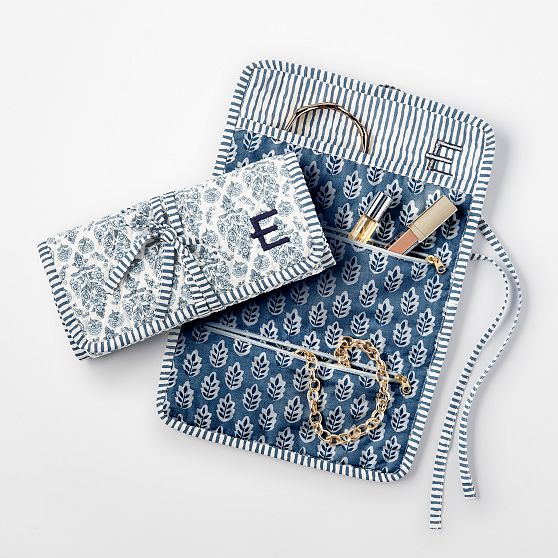 Block Print Quilted Travel Jewelry Roll Up