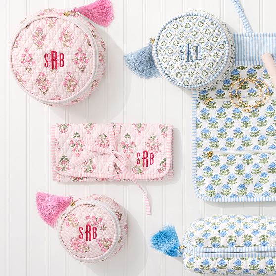 Block Print Quilted Nested Pouches, Set of 3